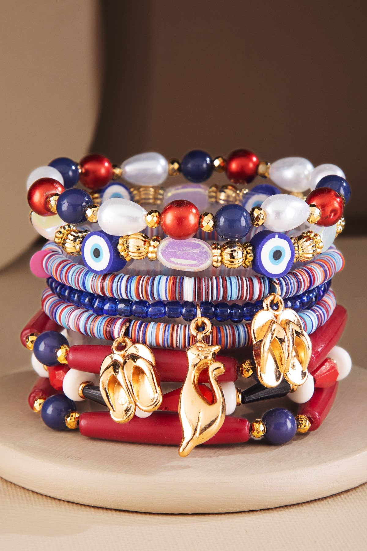 RED & BLUE Beaded Stack Bracelet