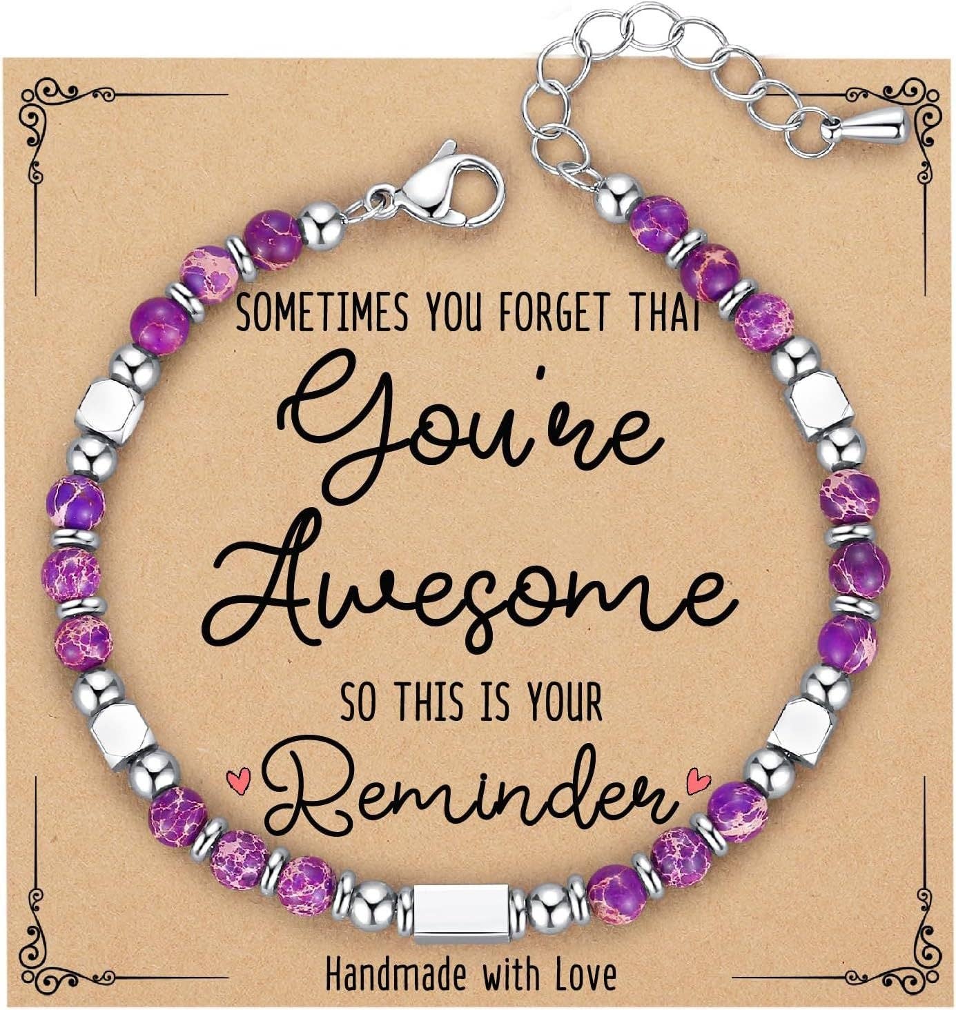 Mio Queena - 4mm Stone & Stainless Steel Bead Bracelet| Blessing Card -CS