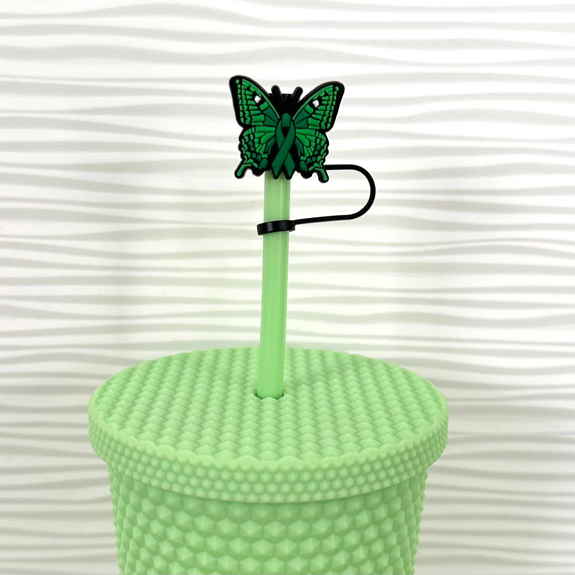 GREEN RIBBON Straw Cover Topper Butterfly with 7mm