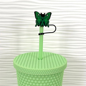GREEN RIBBON Straw Cover Topper Butterfly with 7mm