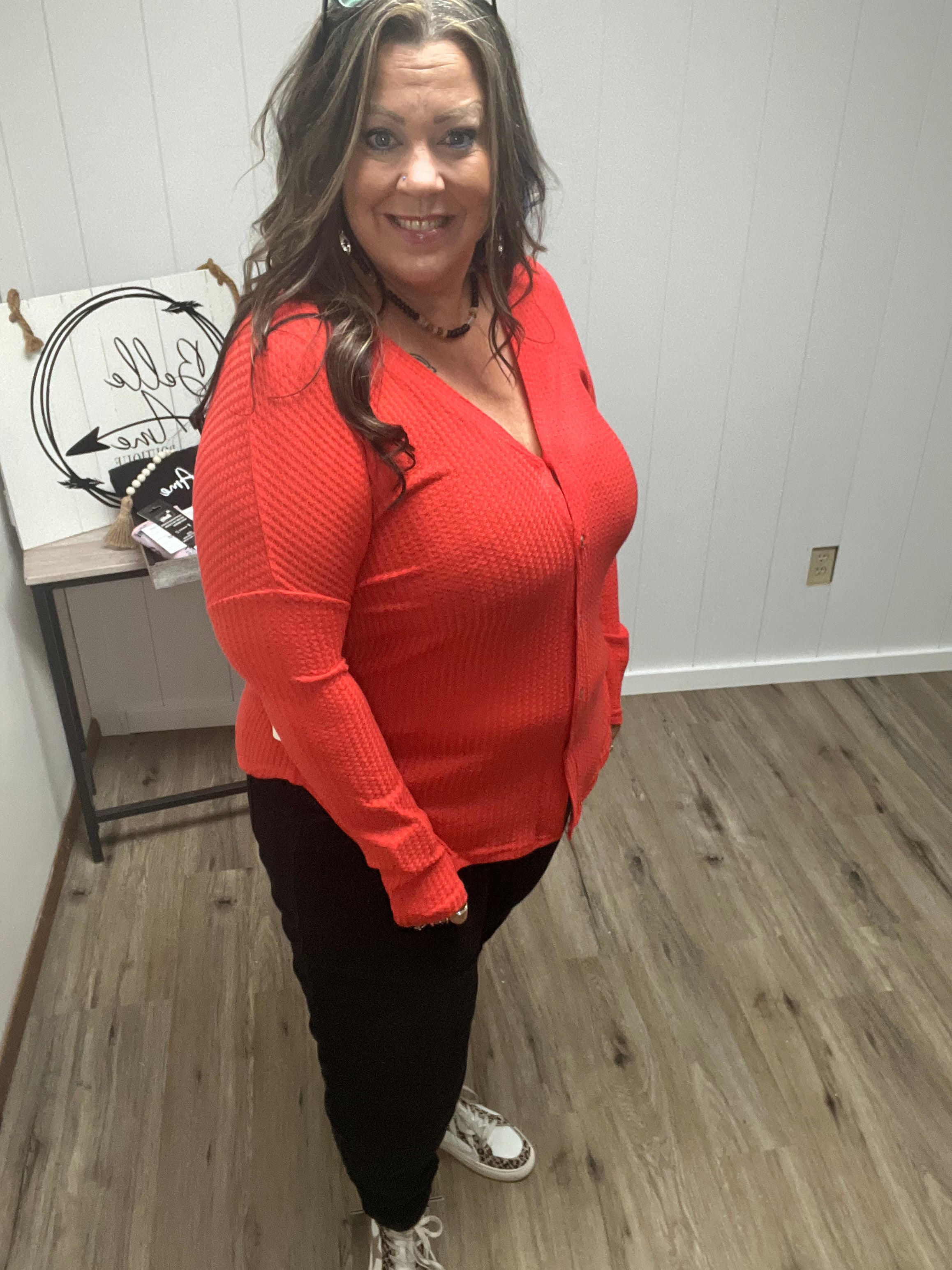 Soft Stretchy Waffle Button Down Cardigan