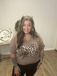 RIBBED SHORT SLEEVE LEOPARD RING