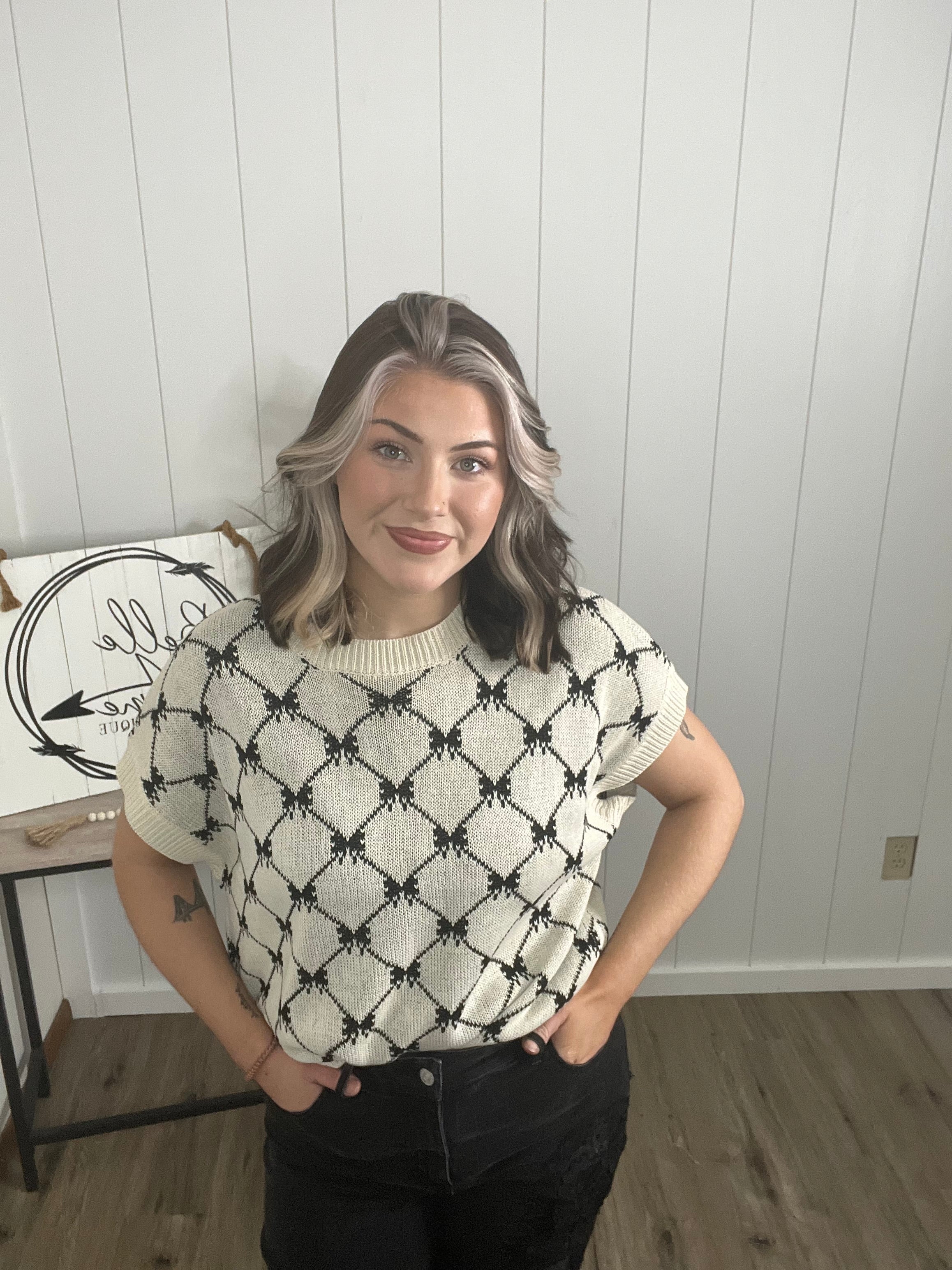 BOW RIBBON PATTERN SWEATER