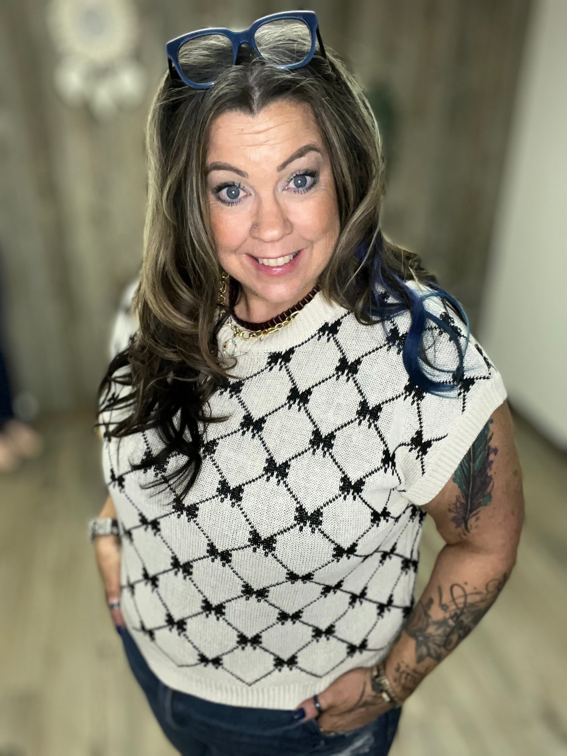 BOW RIBBON PATTERN SWEATER