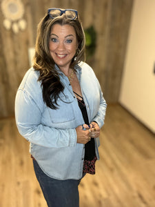 CHAMBRAY COLLARED BUTTON DOWN SHACKET