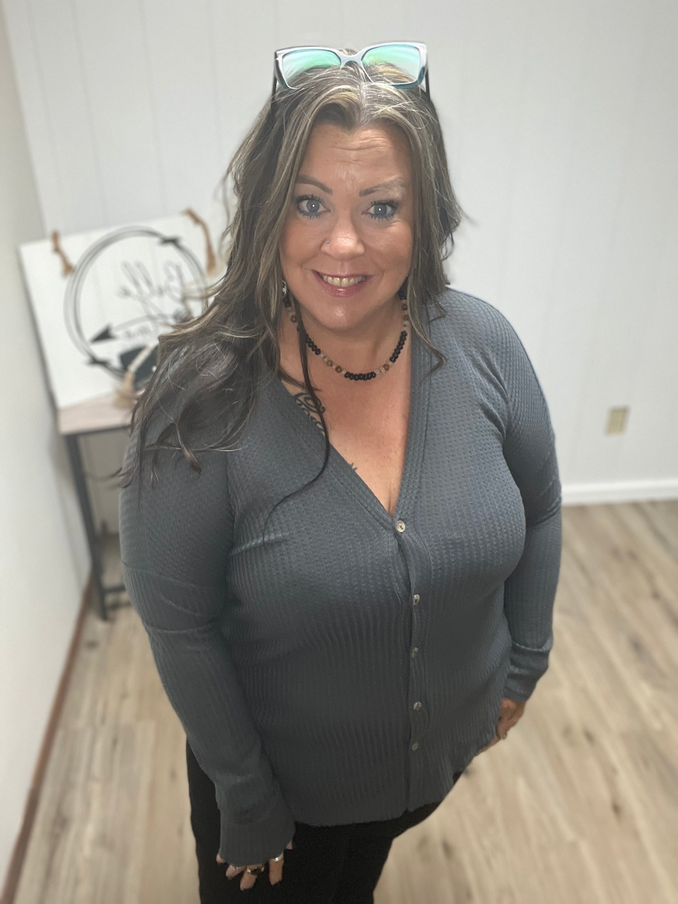 Soft Stretchy Waffle Button Down Cardigan