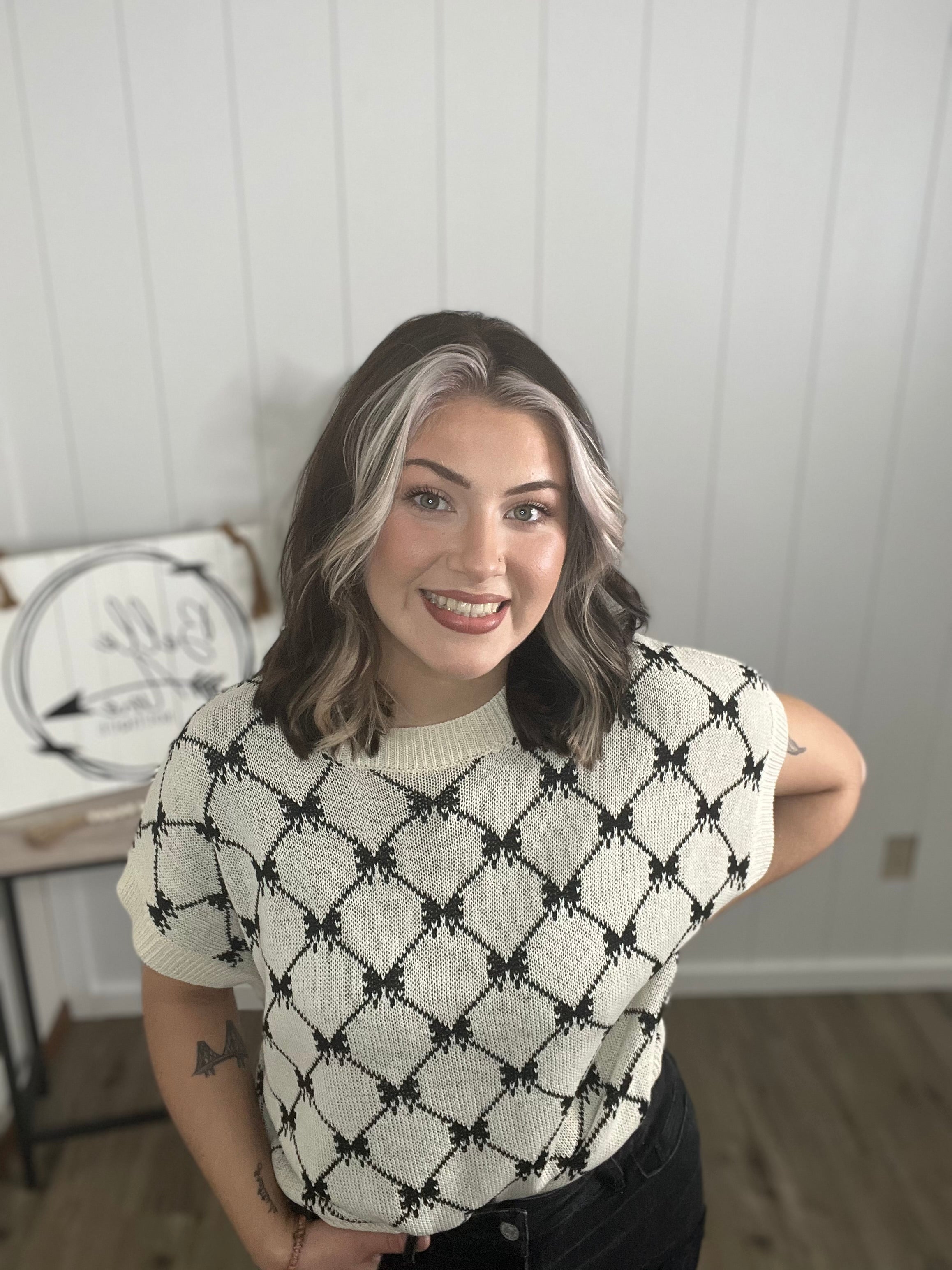 BOW RIBBON PATTERN SWEATER