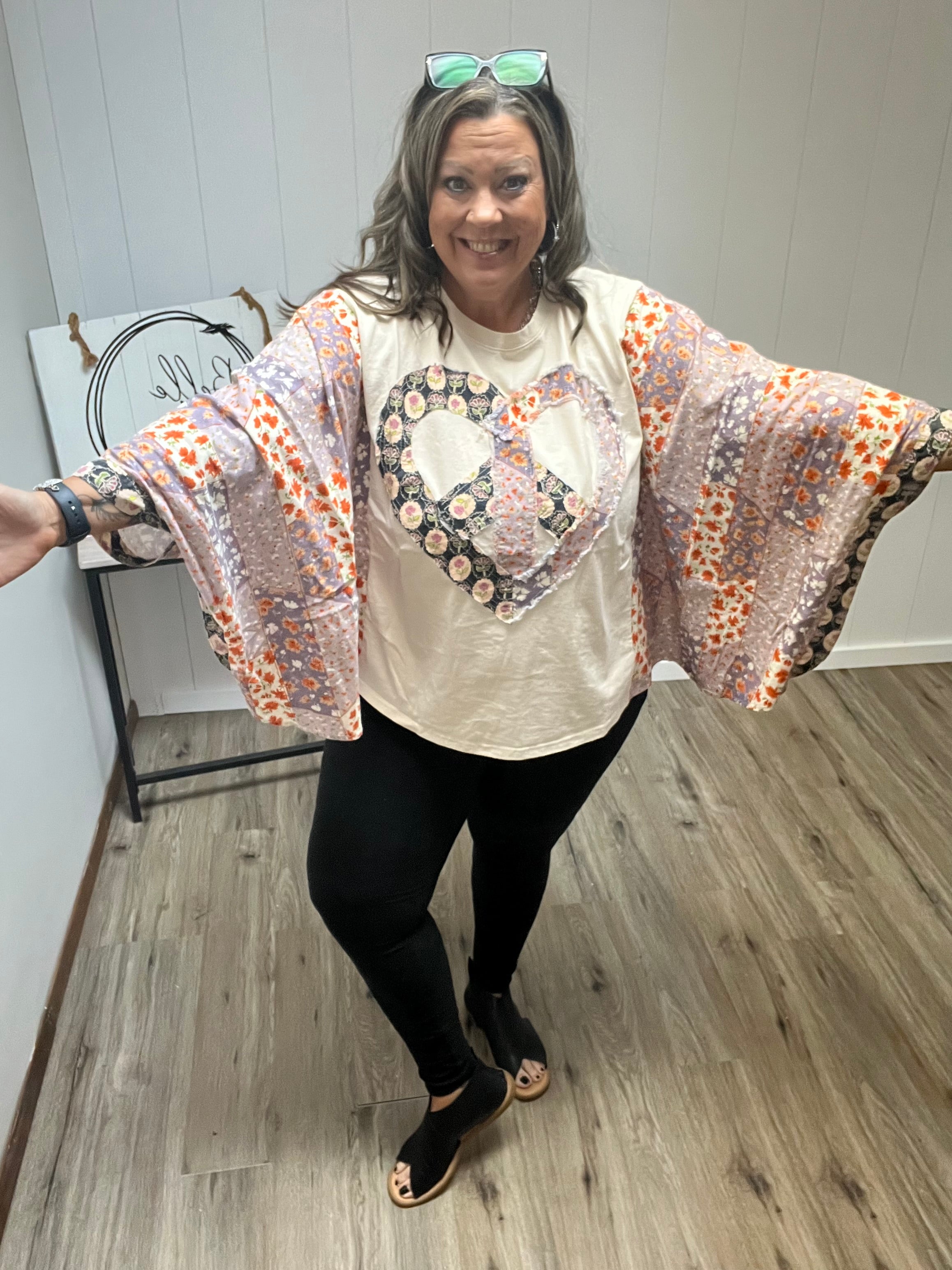 Heart Peace Sign Patch Front Poncho Top