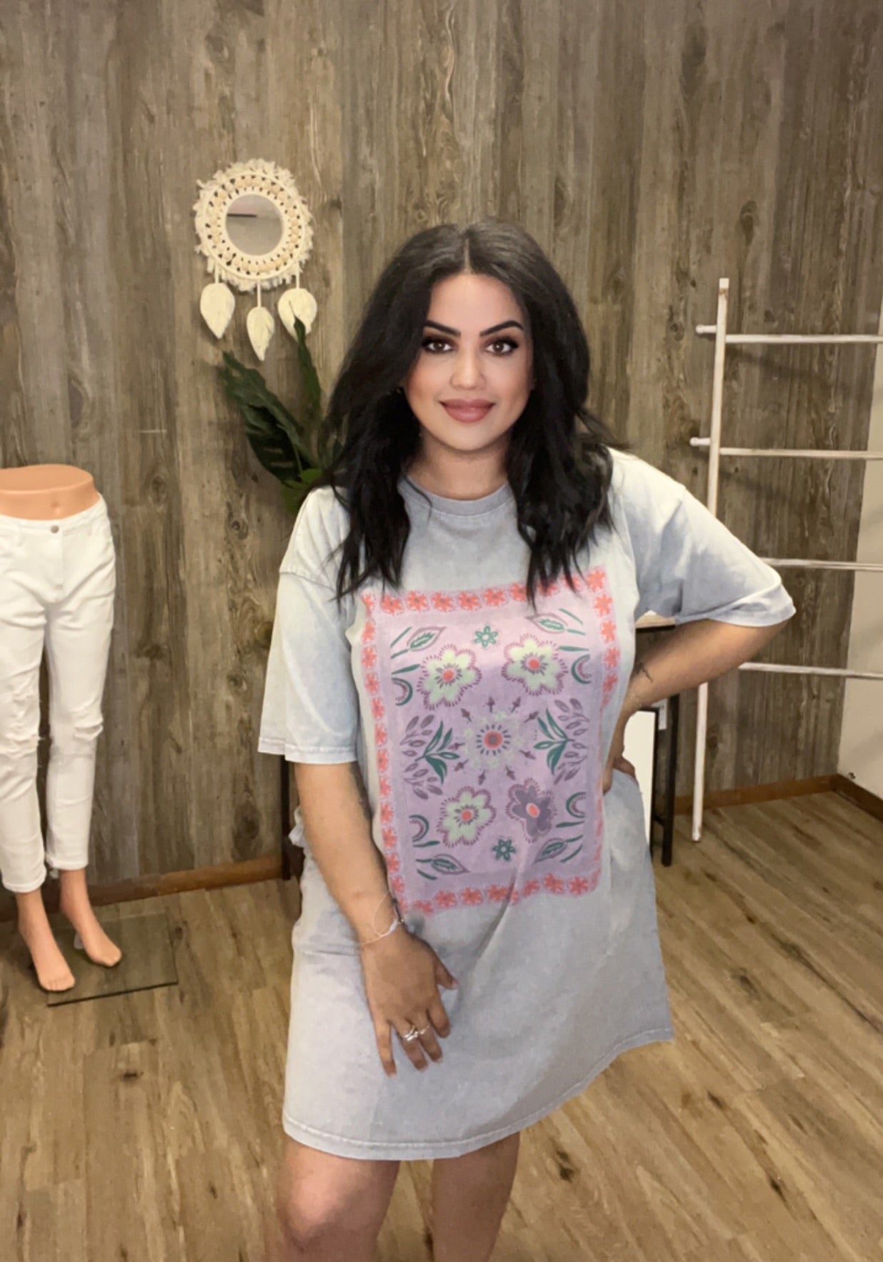 EASEL BOHO WASHED TEE DRESS