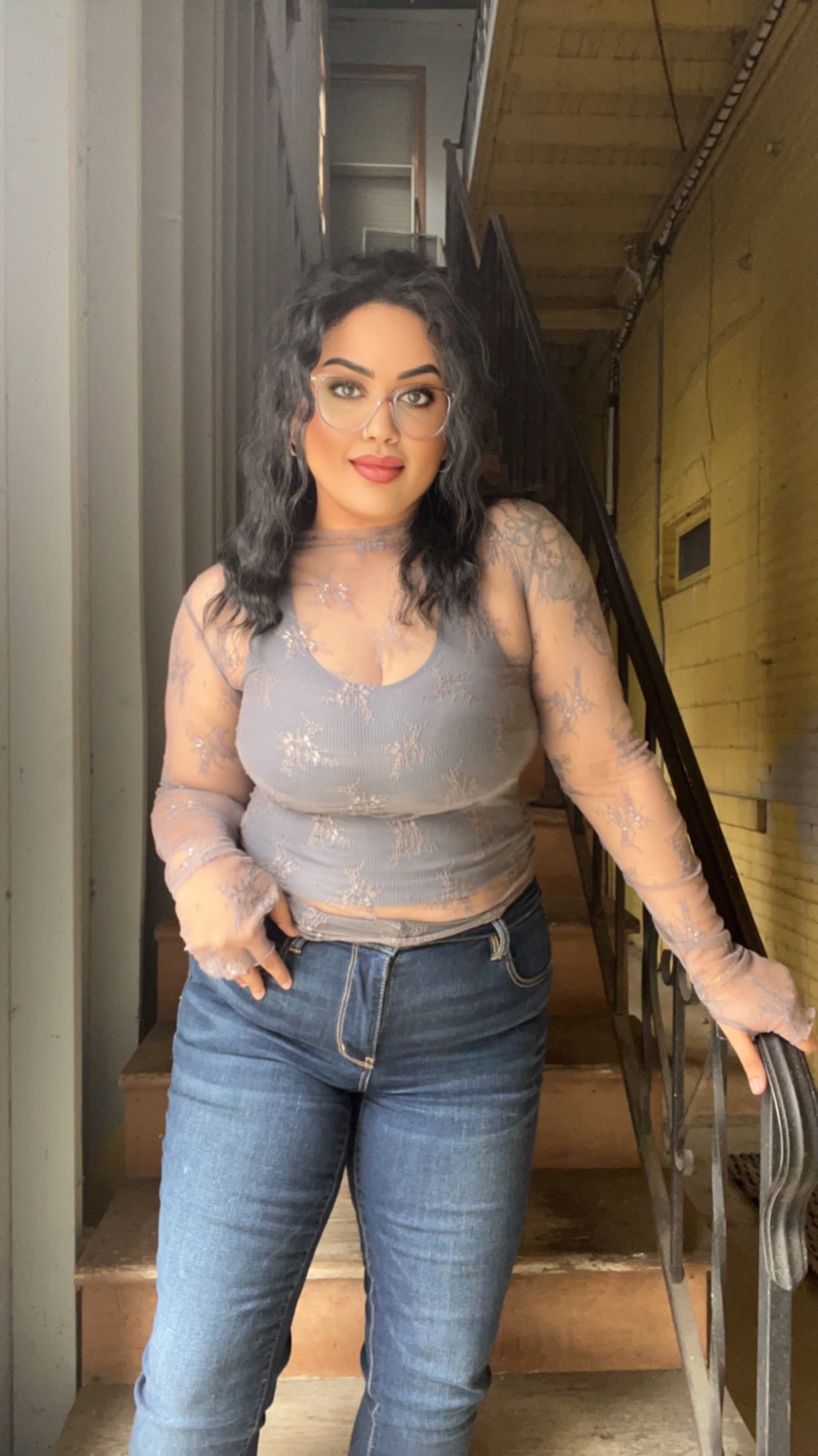 LACE FLORAL MESH TOP