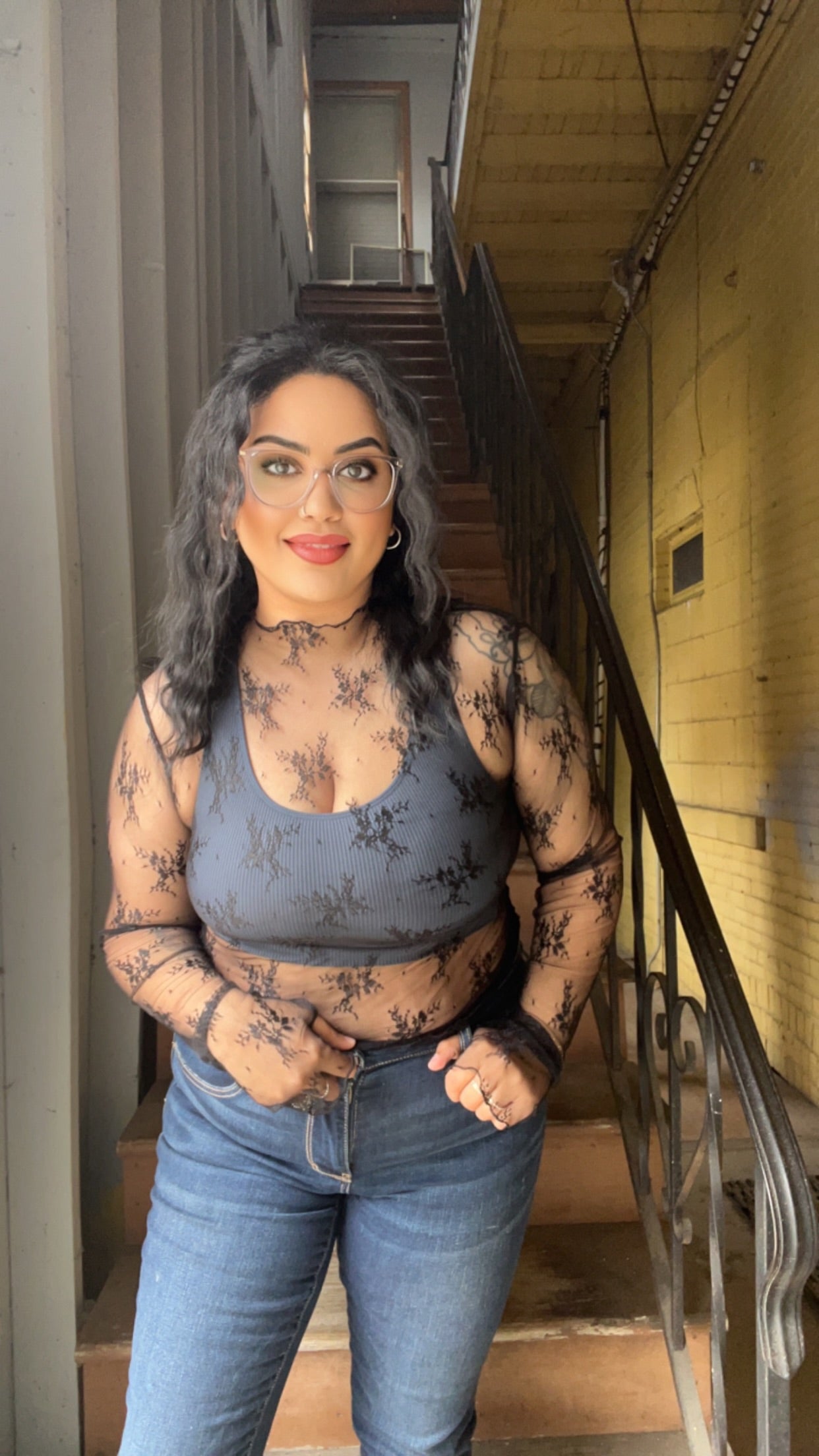 LACE FLORAL MESH TOP