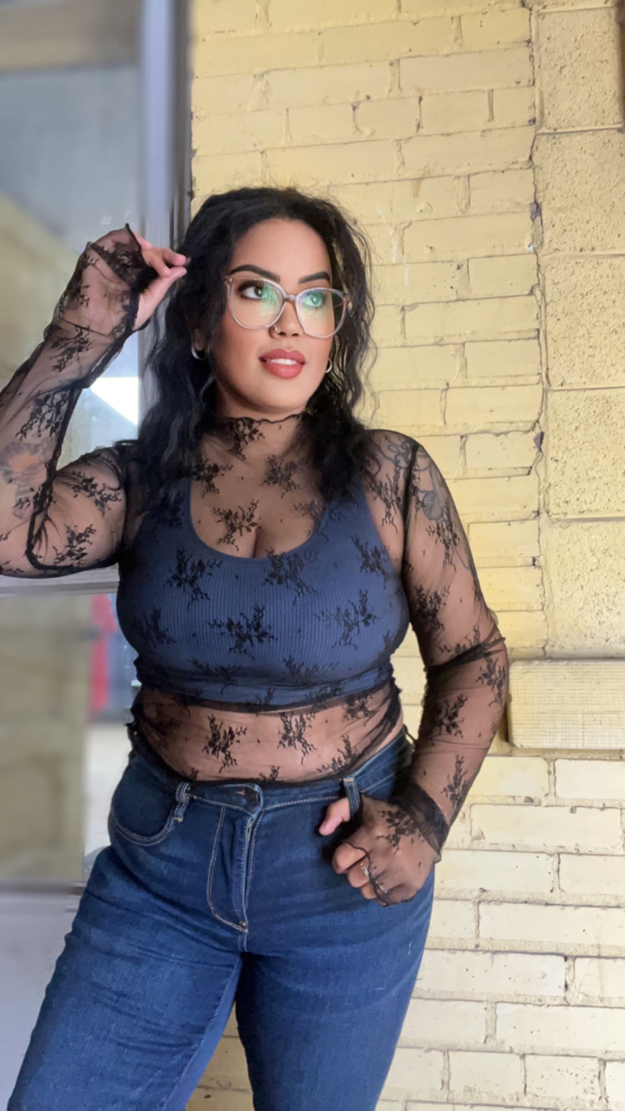 LACE FLORAL MESH TOP