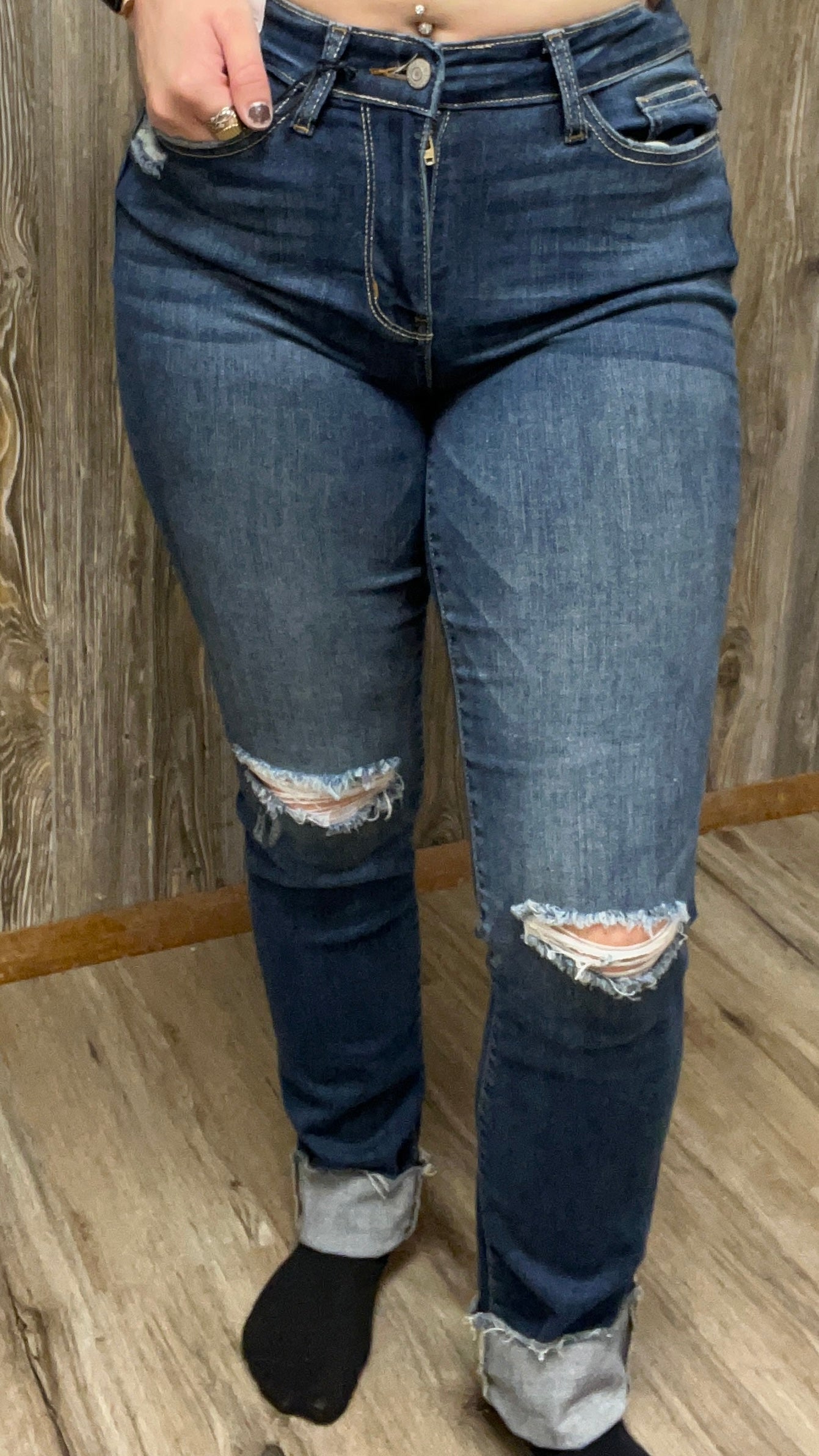 JUDY BLUE MID RISE LONG DESTROY