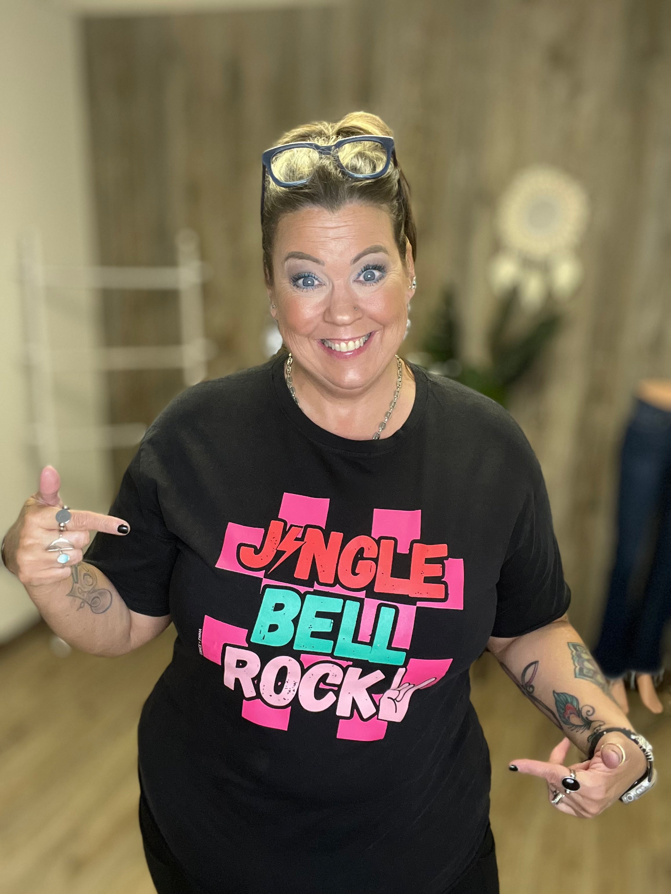 Jingle Bell Rock on Black Tee Shirt Blank