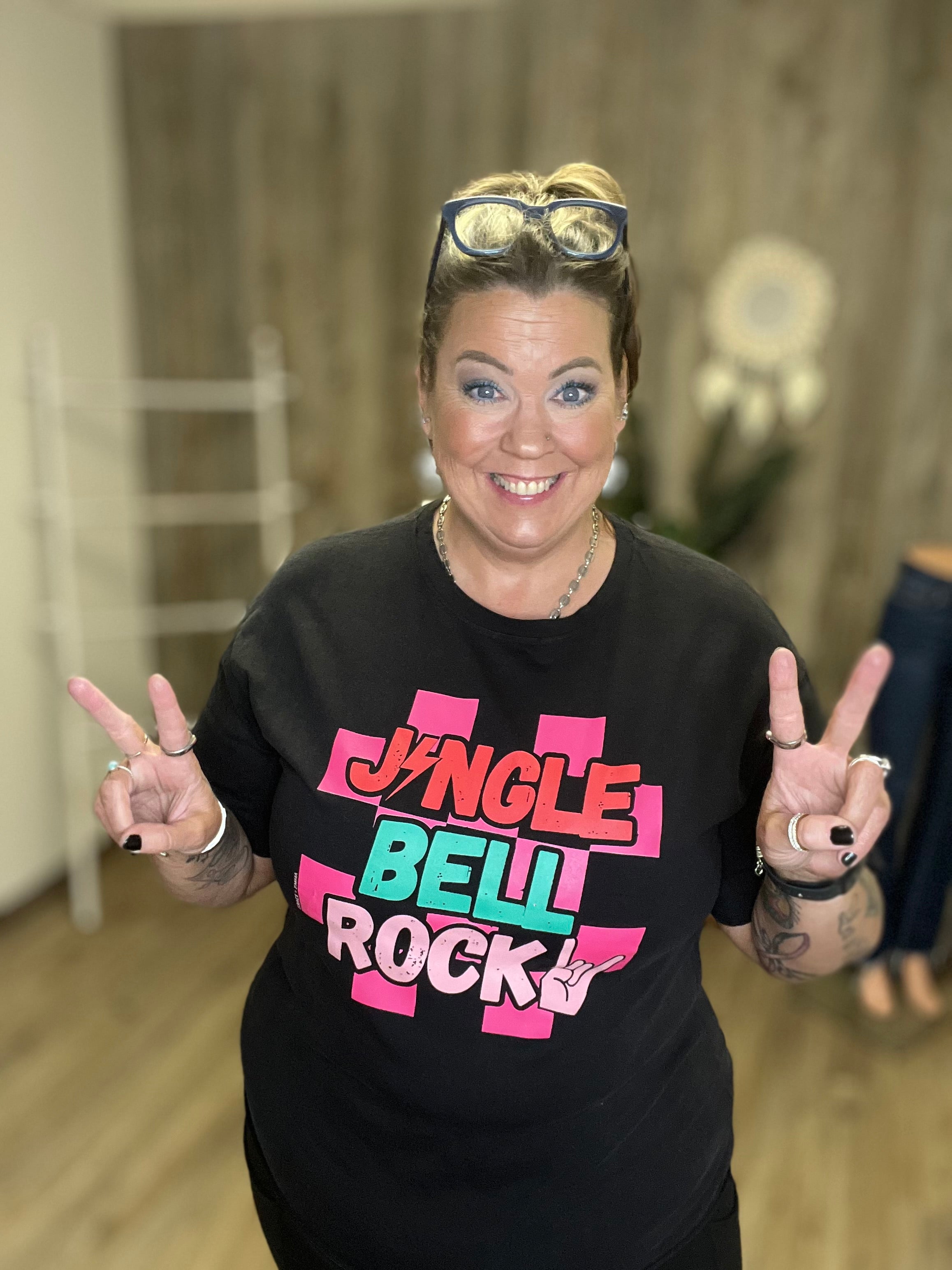 Jingle Bell Rock on Black Tee Shirt Blank