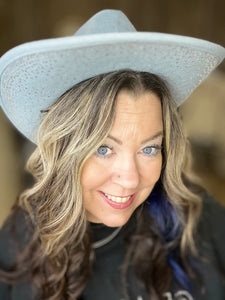 Rhinestone Studded Light Denim Cowboy Fedora Hat