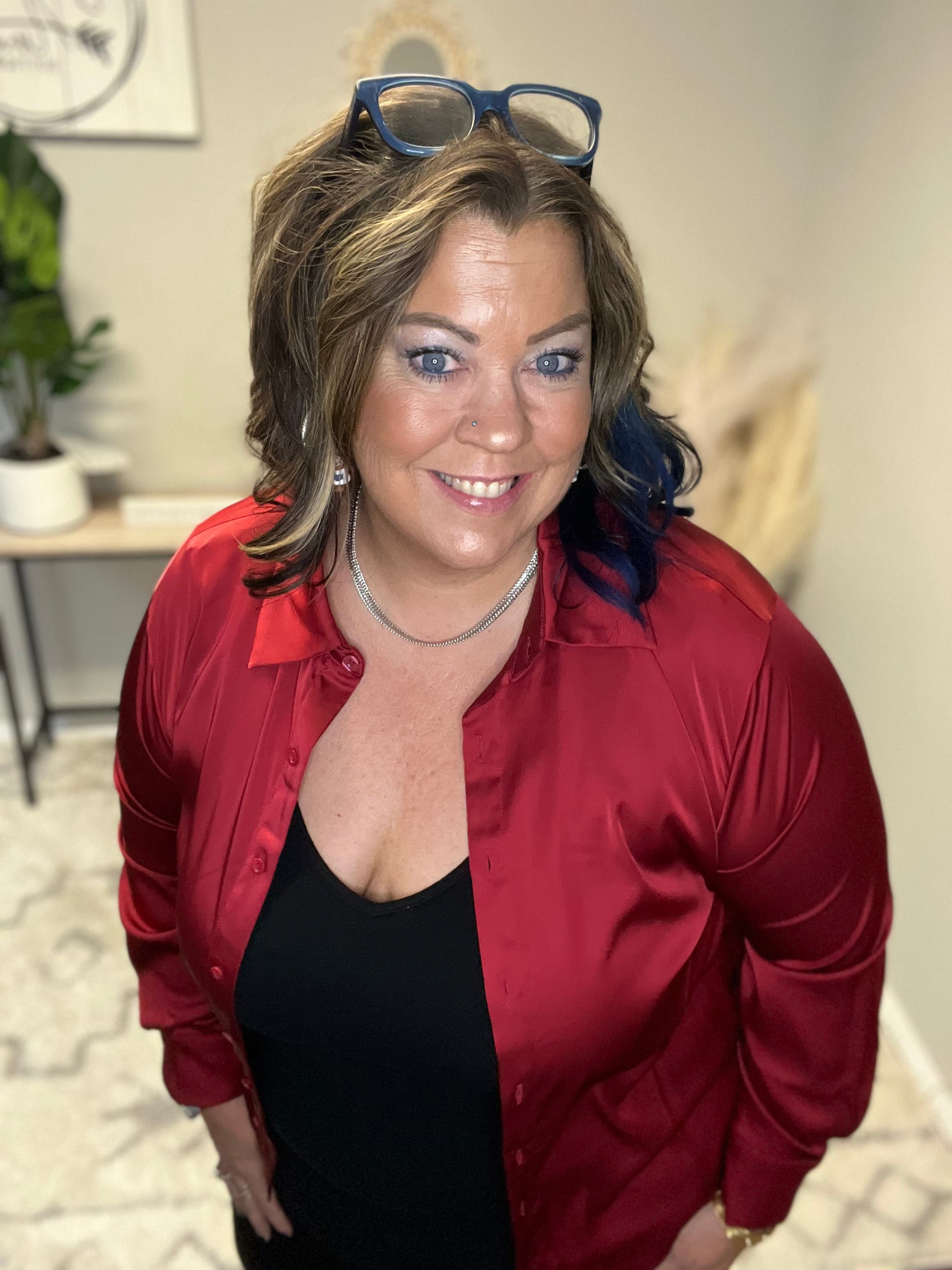 ZENANA SATIN BUTTON FRONT BLOUSE