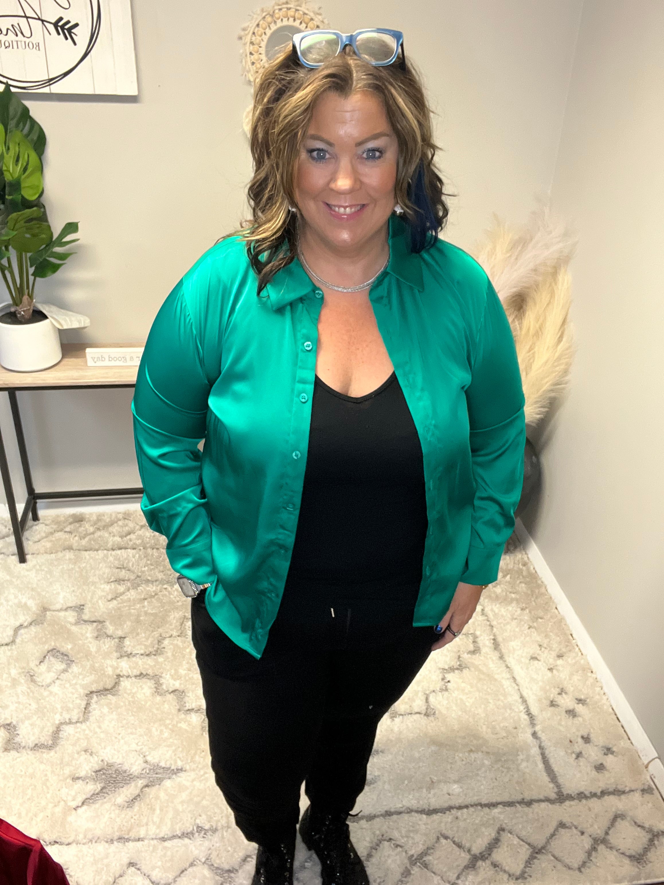 ZENANA SATIN BUTTON FRONT BLOUSE