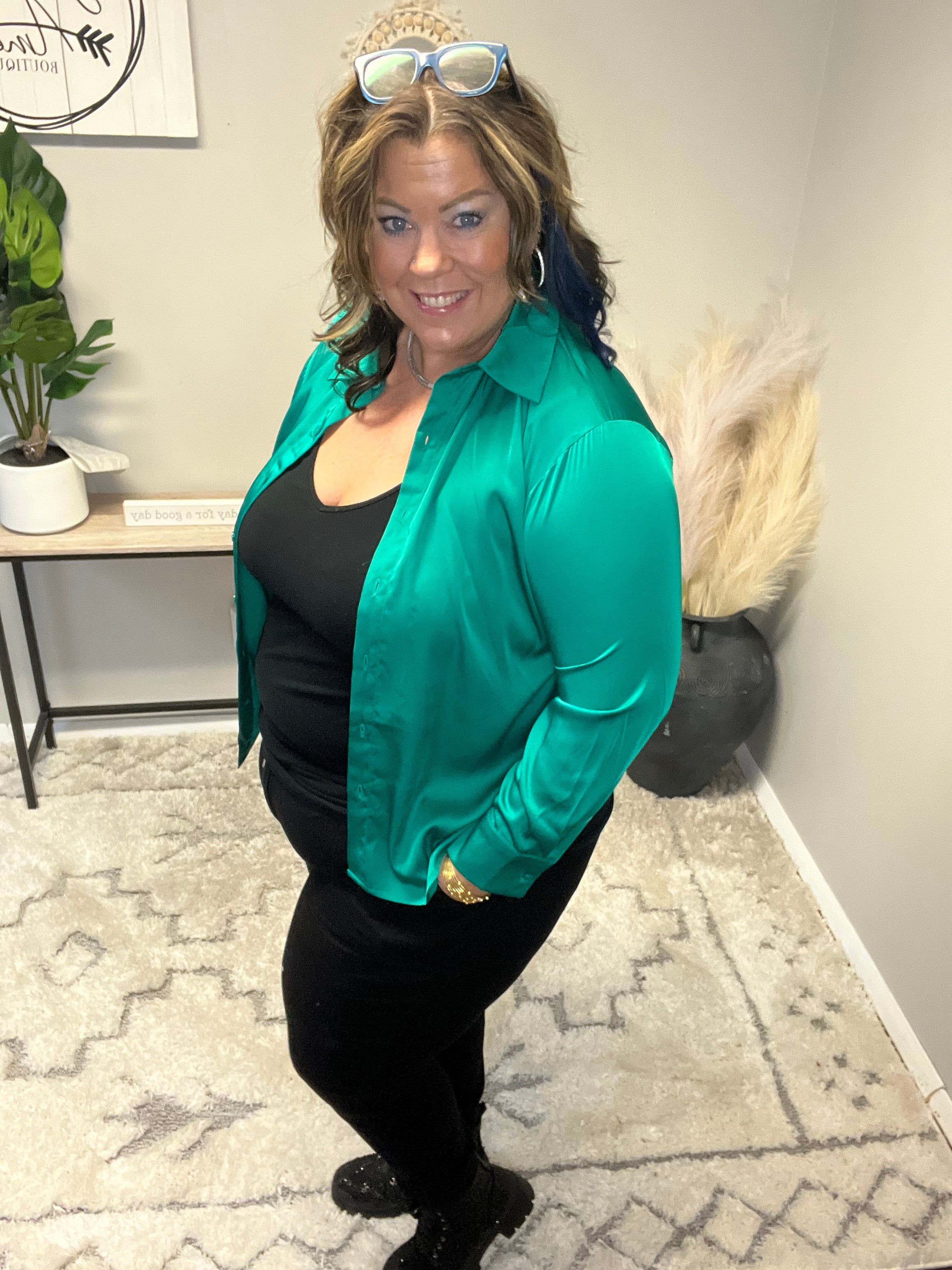 ZENANA SATIN BUTTON FRONT BLOUSE