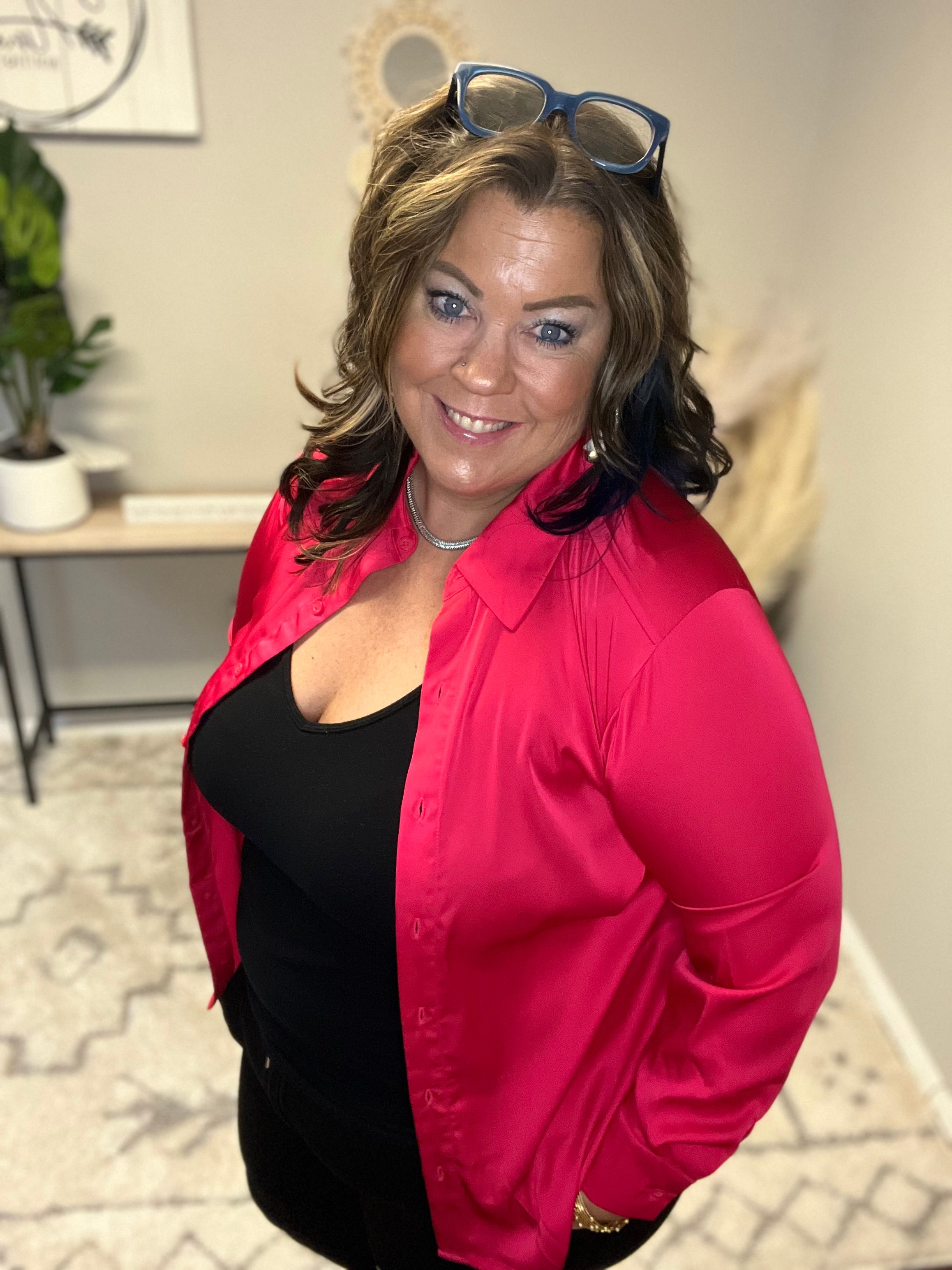 ZENANA SATIN BUTTON FRONT BLOUSE