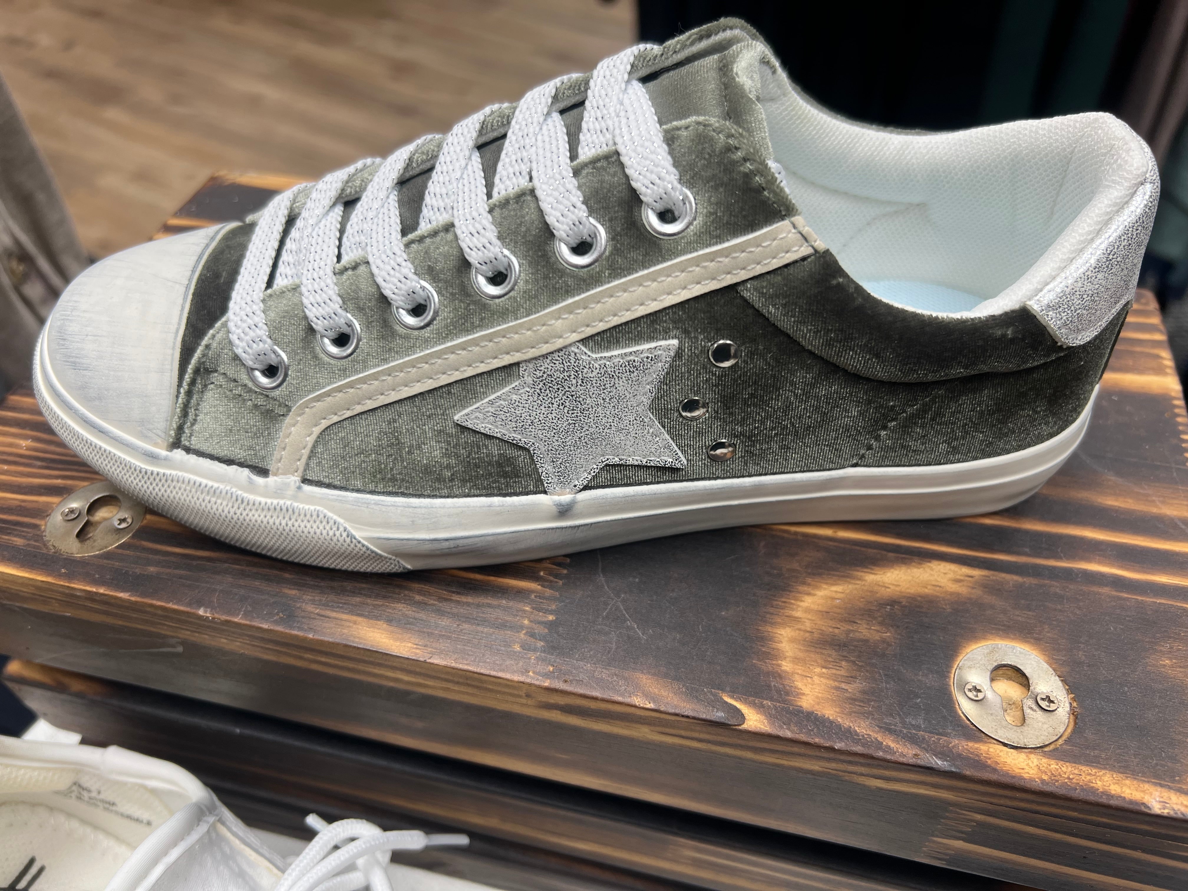CORKY OLIVE VELVET SNEAKERS