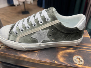 CORKY OLIVE VELVET SNEAKERS