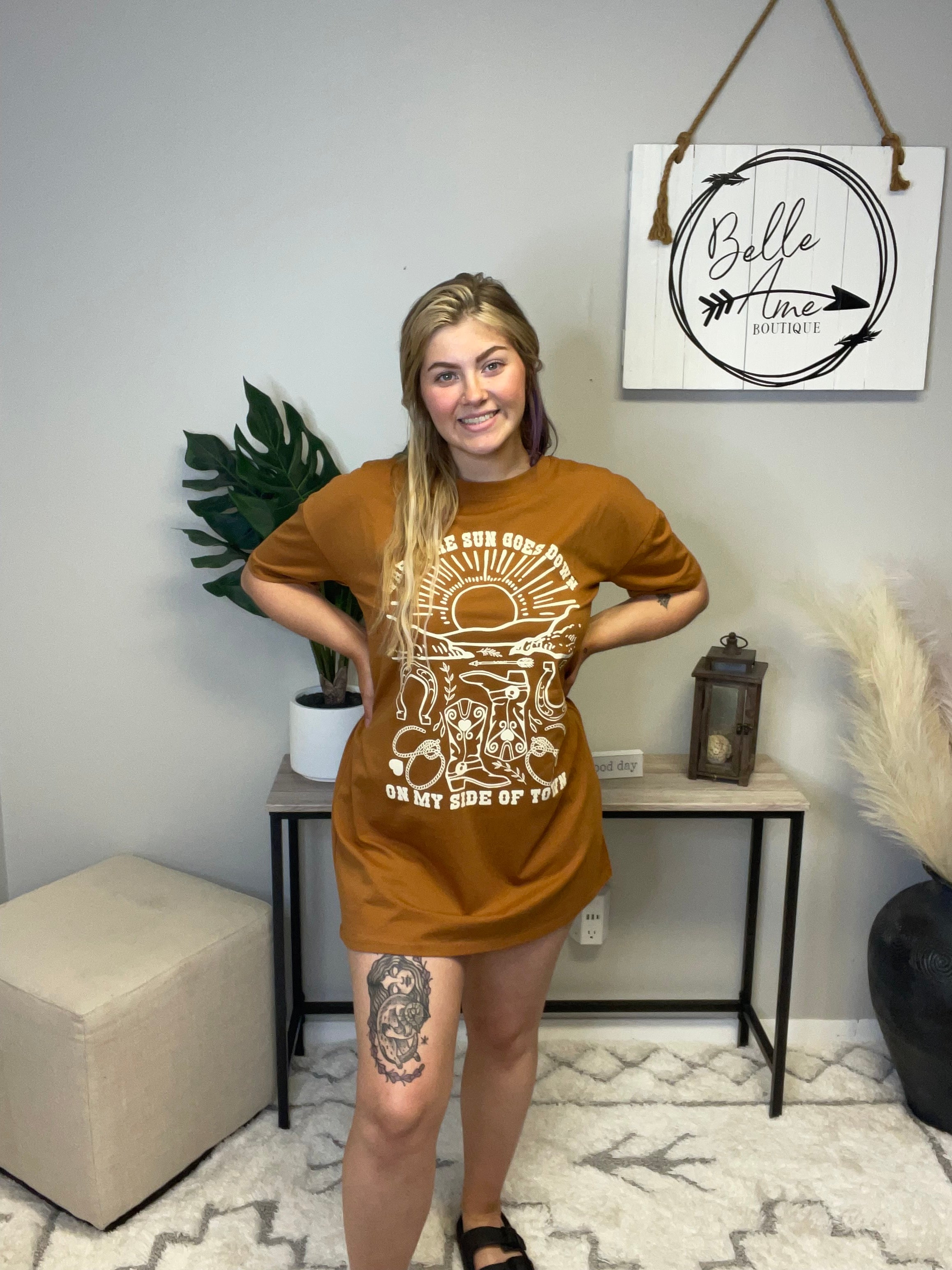 SOUTHERN GRACE WHEN SUN GOES DOWN TSHIRT DRESS