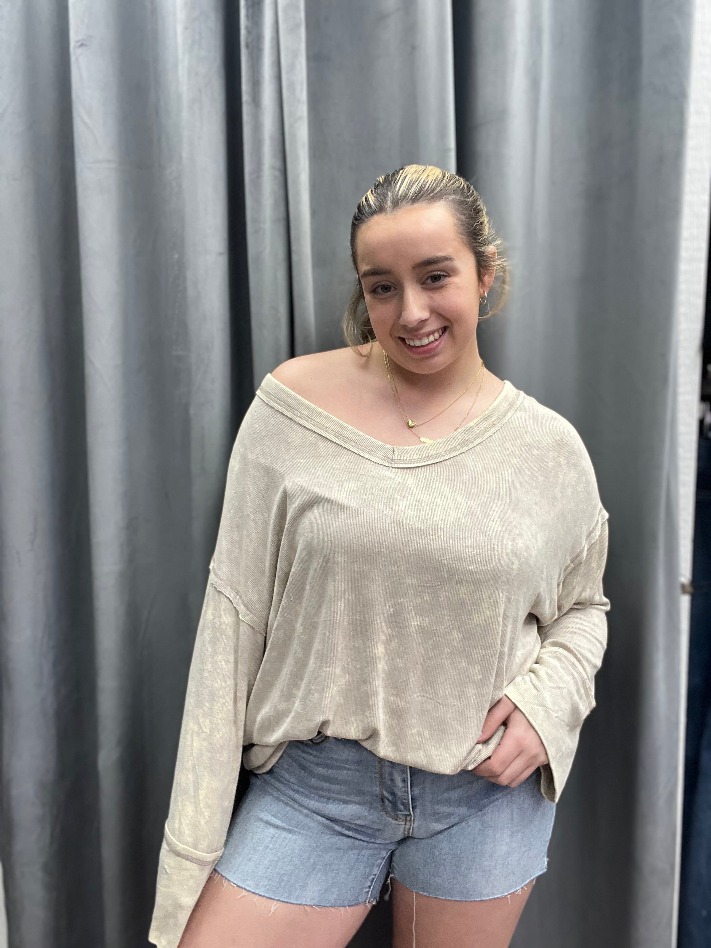 MINERAL WASHED RIB LOOSE FIT TOP