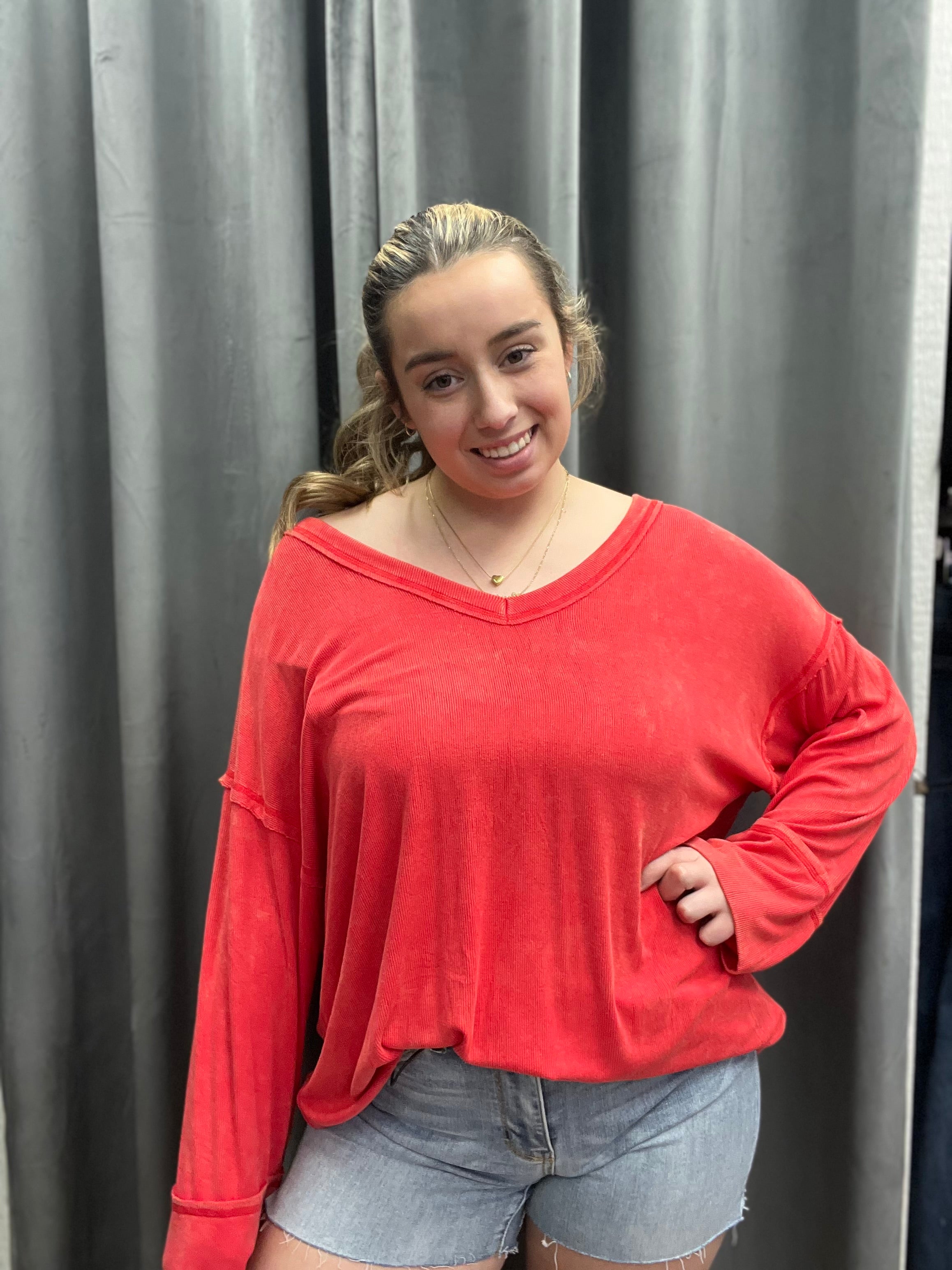 MINERAL WASHED RIB LOOSE FIT TOP