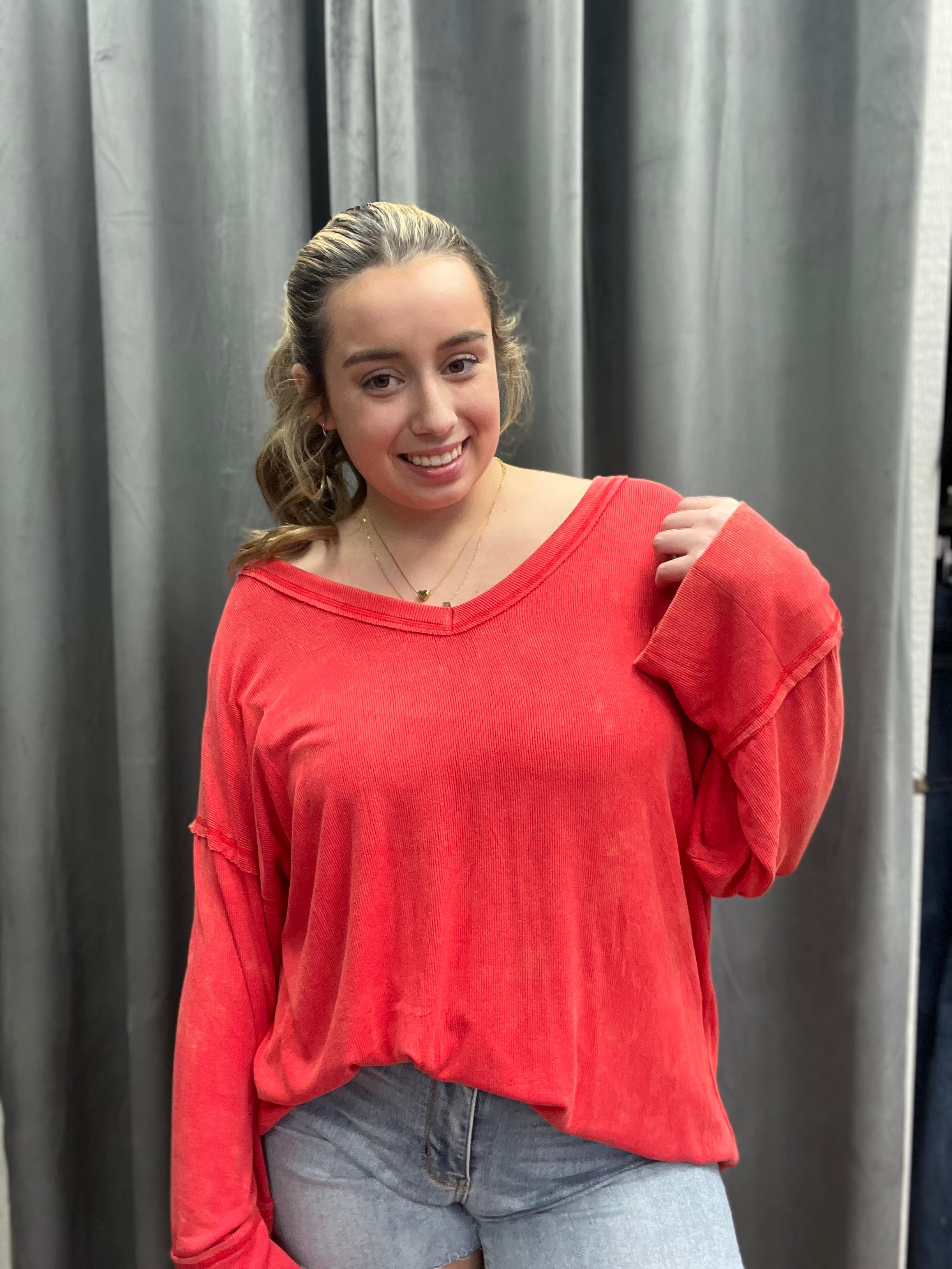 MINERAL WASHED RIB LOOSE FIT TOP