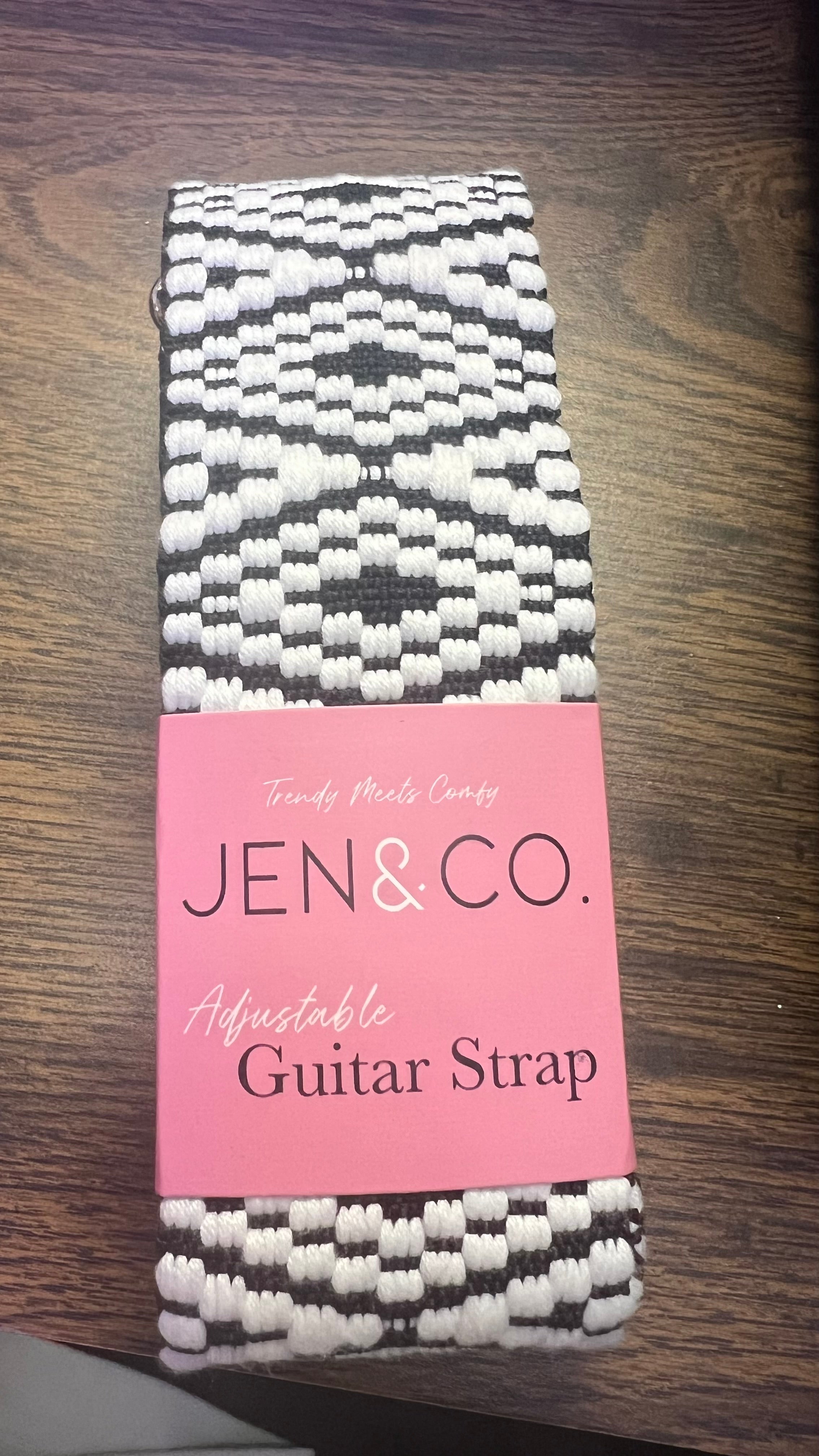 Jen & Co. BLK/WHITE Striped Guitar Strap