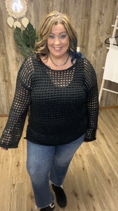 BLU OVERSIZED SHEER CROCHET PULLOVER