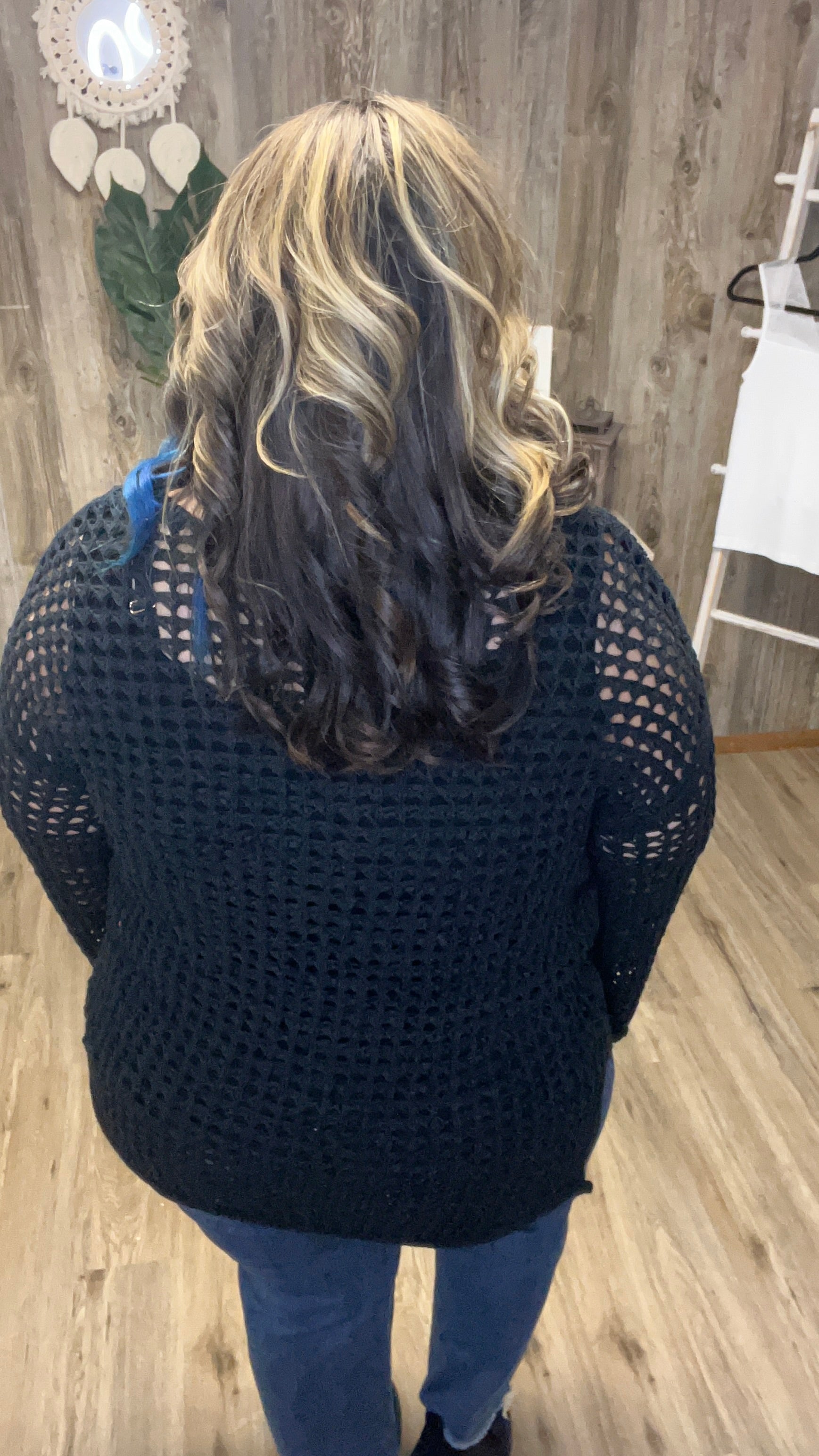 BLU OVERSIZED SHEER CROCHET PULLOVER
