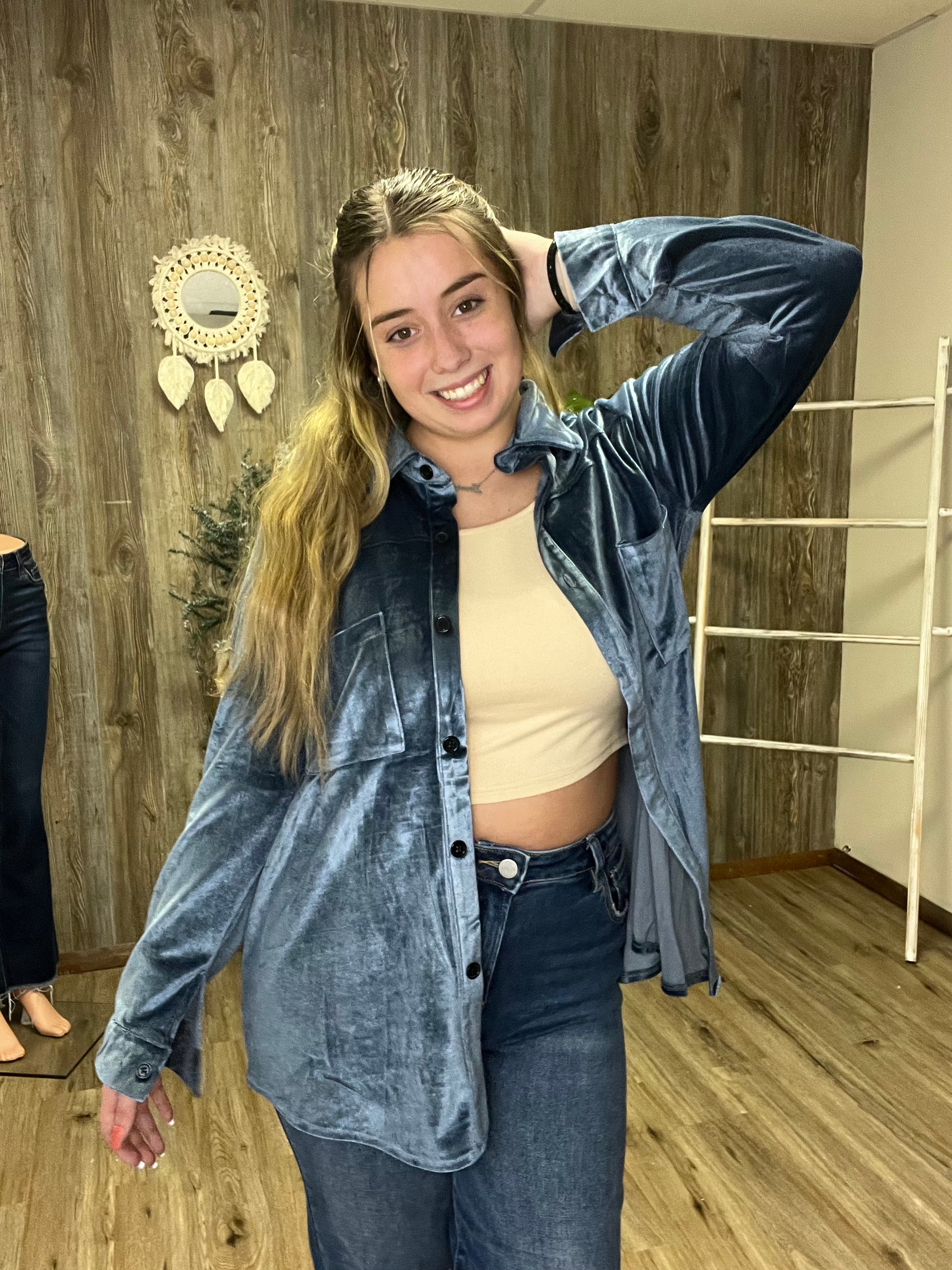 MIDNIGHT VELVET BUTTON UP
