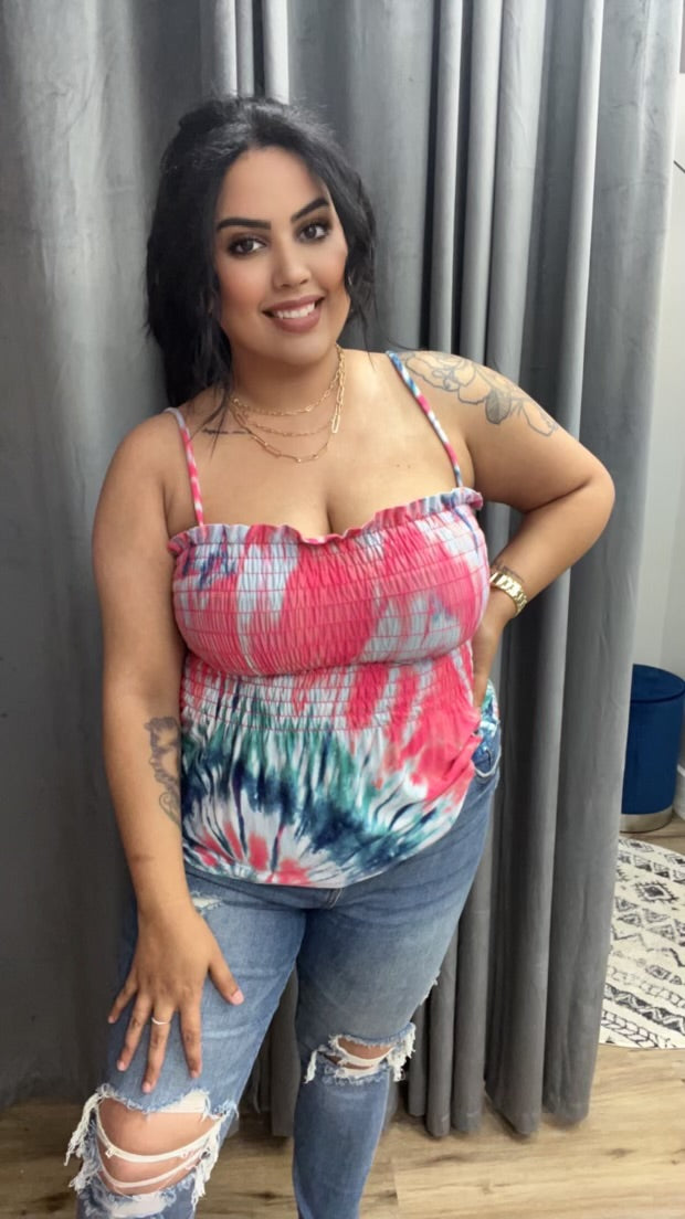 BIBI TIE DYE PRINT JERSEY WITH SMOKING FLARED