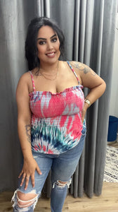 BIBI TIE DYE PRINT JERSEY WITH SMOKING FLARED