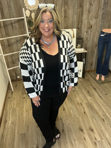 DAVI LIGHT WEIGHT CHECKERBOARD CARDIGAN SWEATER JACKET