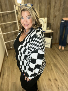 DAVI LIGHT WEIGHT CHECKERBOARD CARDIGAN SWEATER JACKET