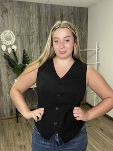 Solid Color Button up V Neck  Vest