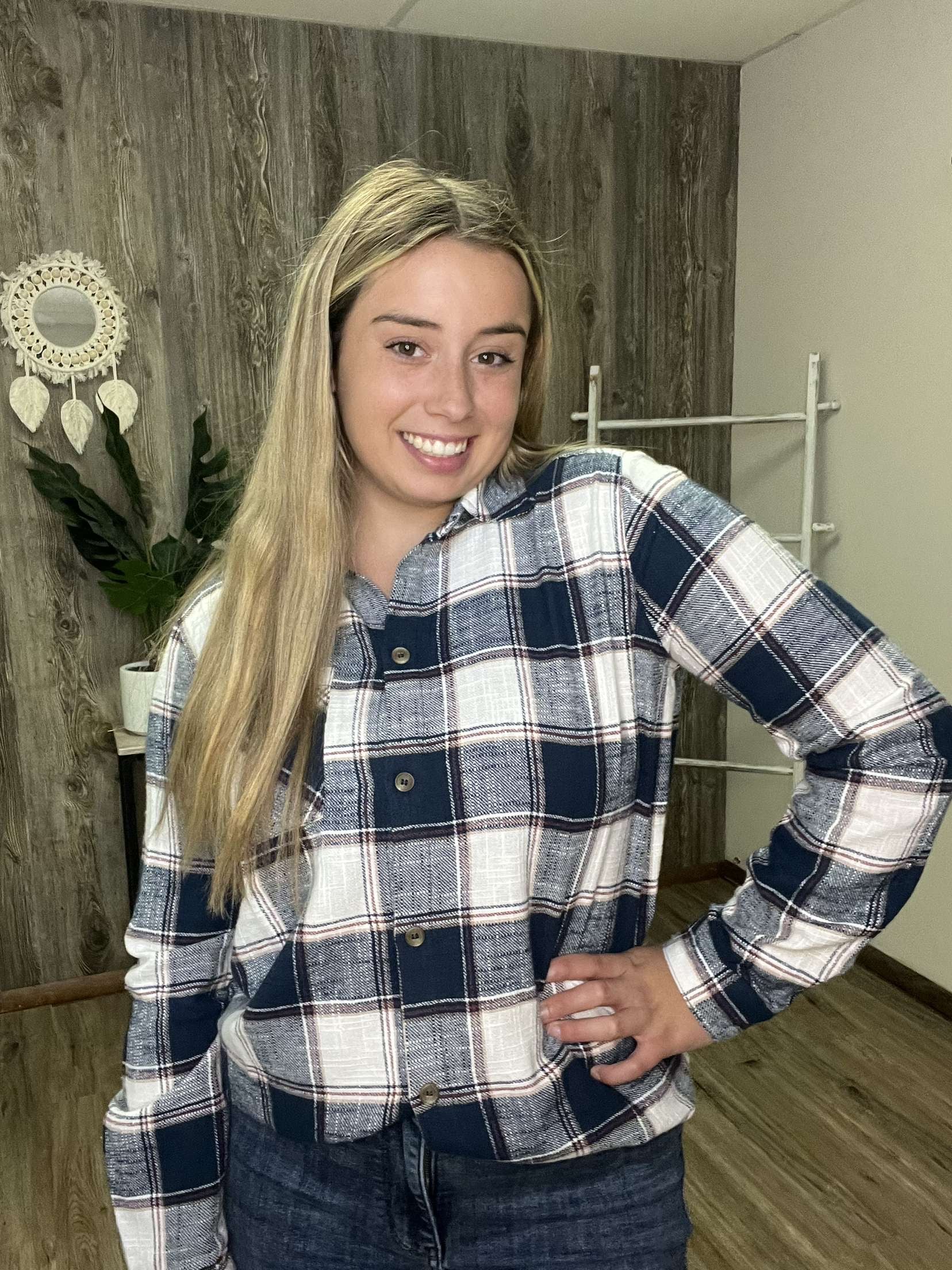 Cotton plaid shacket with front pocket
