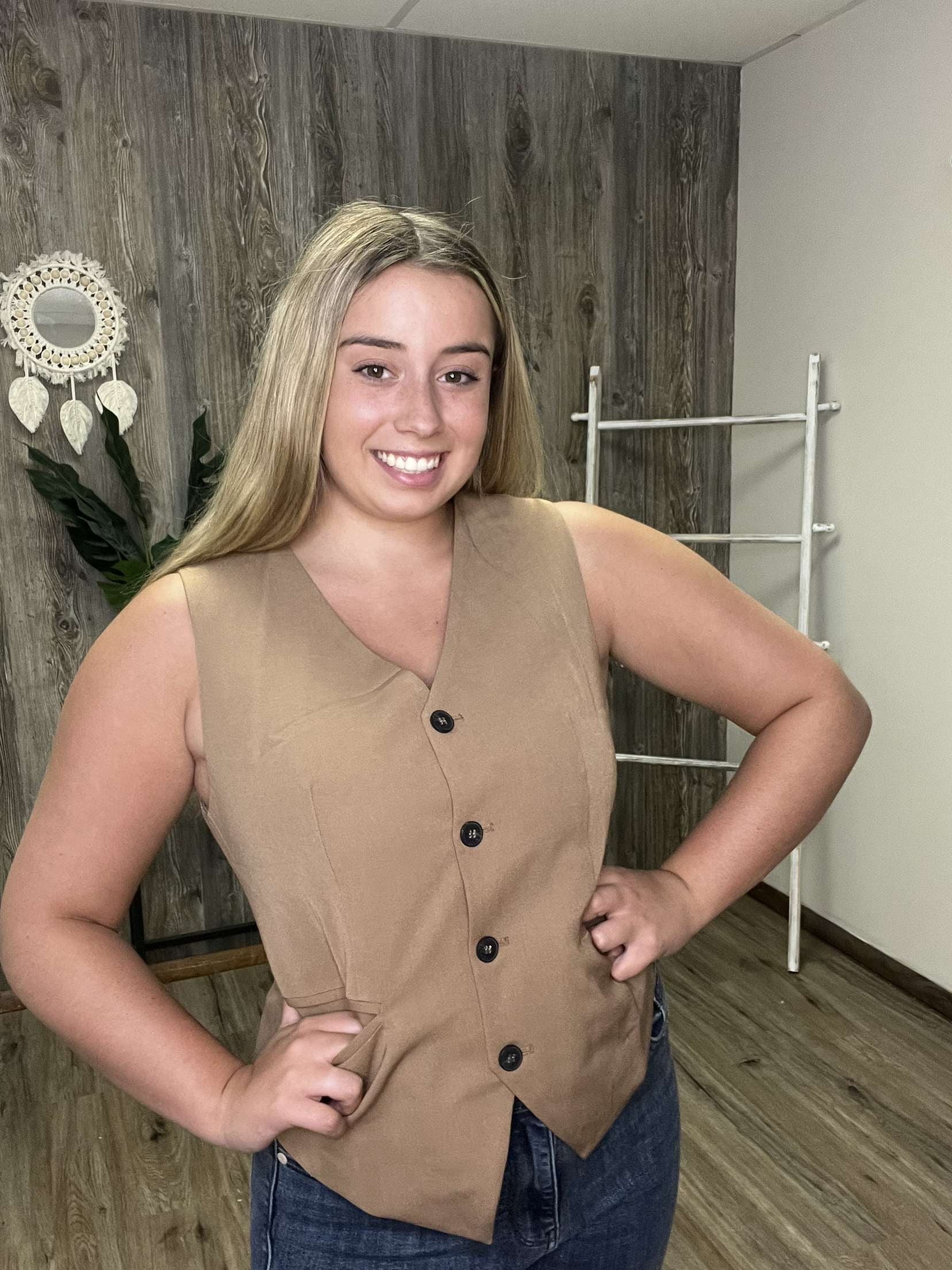 Solid Color Button up V Neck  Vest