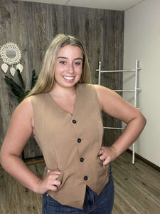 Solid Color Button up V Neck  Vest