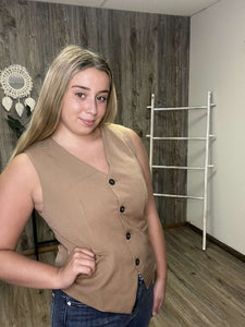 Solid Color Button up V Neck  Vest