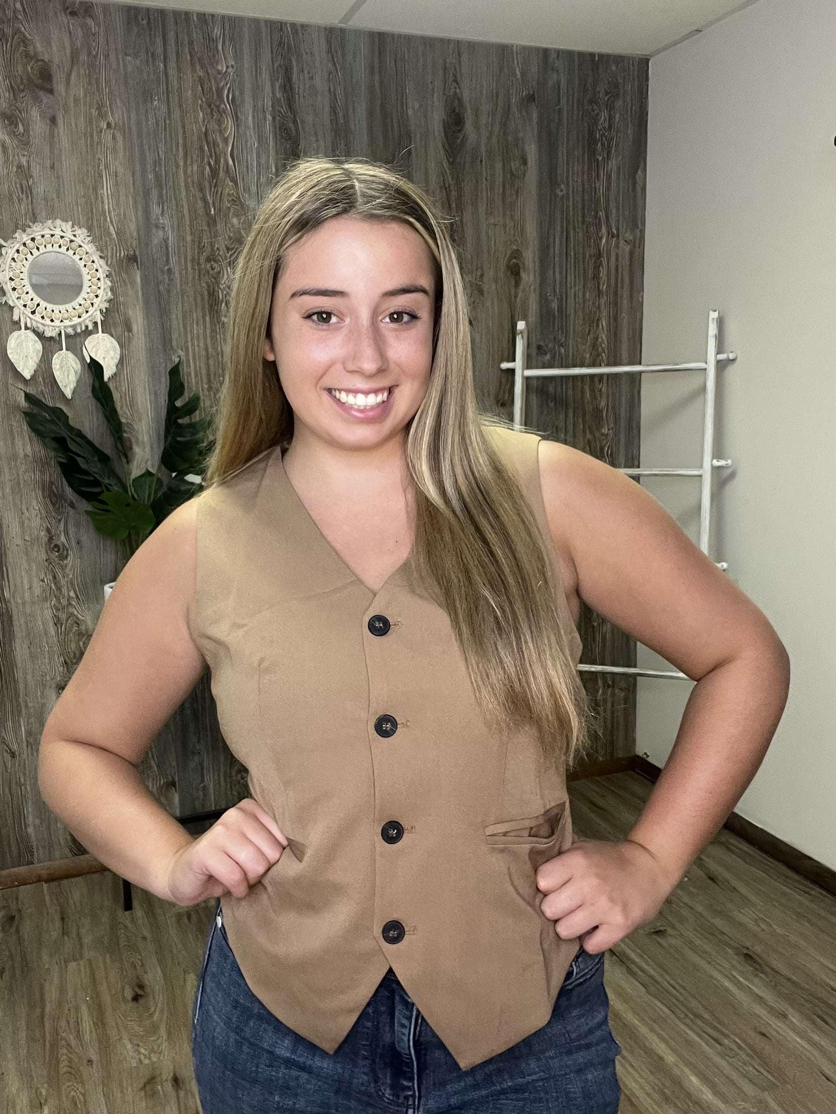 Solid Color Button up V Neck  Vest