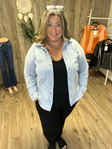 CHAMBRAY COLLARED BUTTON DOWN SHACKET