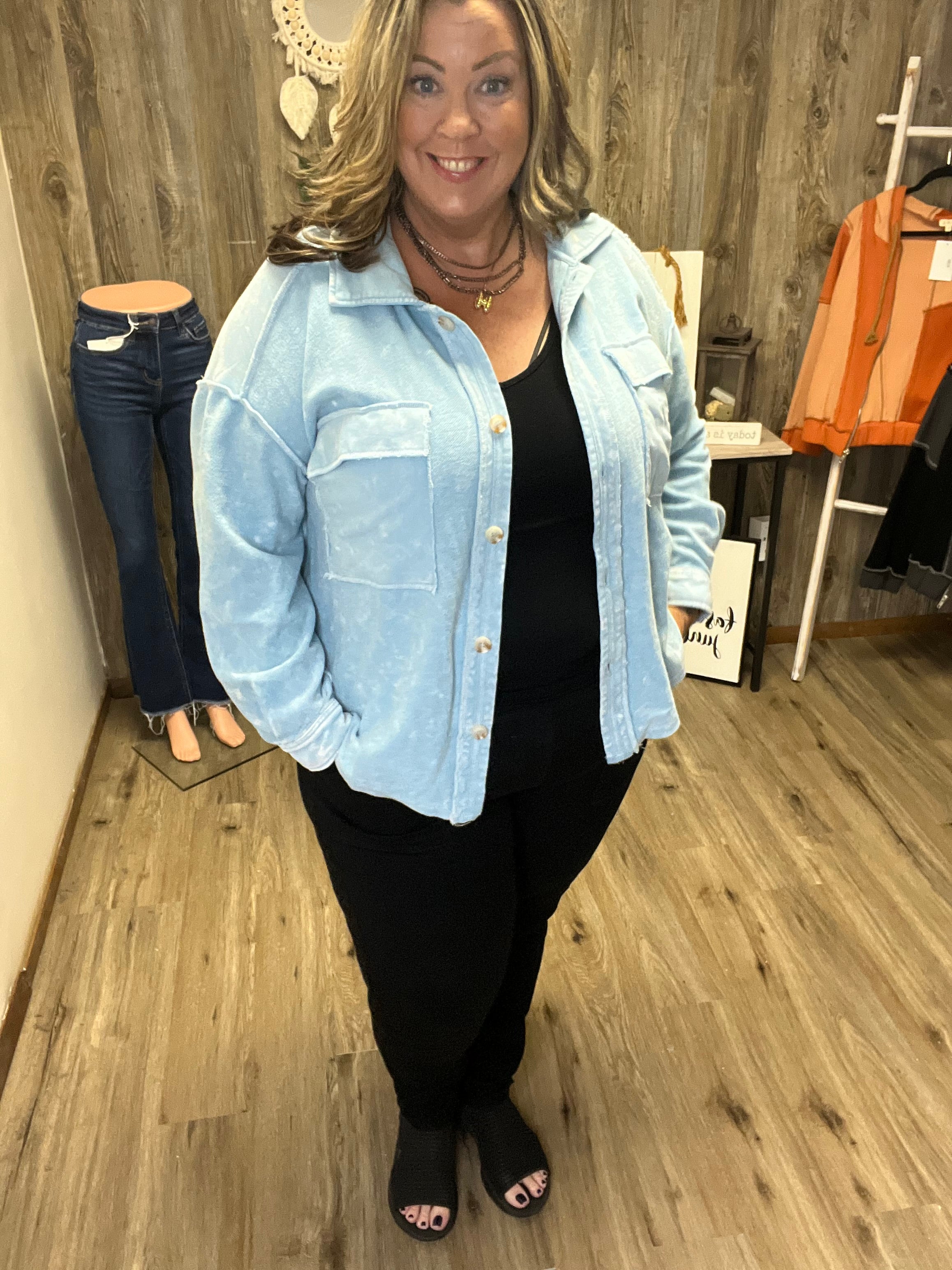 CURVY VINTAGE WASHED PATCHWORK SHACKET