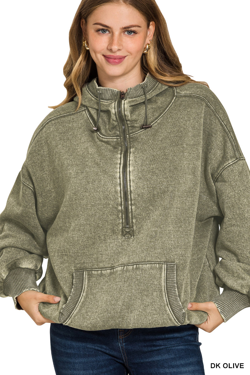 WASHED DRAWSTRING HOODIE WITH POCKET