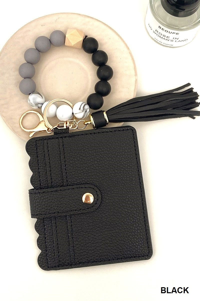 Beaded bracelet keychain card holder wallet