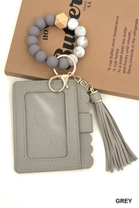 Beaded bracelet keychain card holder wallet