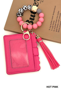 Beaded bracelet keychain card holder wallet